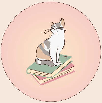 Ryder Author Resources Logo a drawing of a cat sitting on books looking aloof